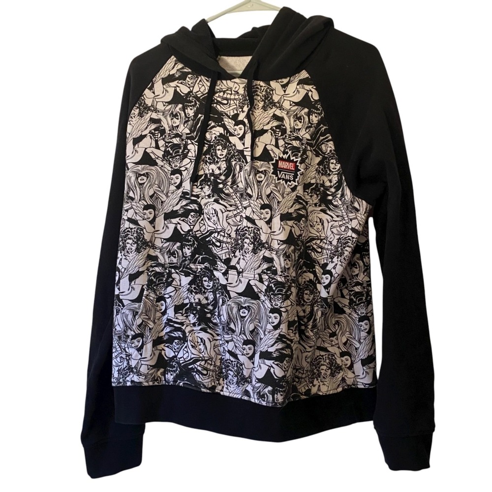 Marvel Vans Graphic Hoodie Sweatshirt Black & White Female Superheros Women xl‎